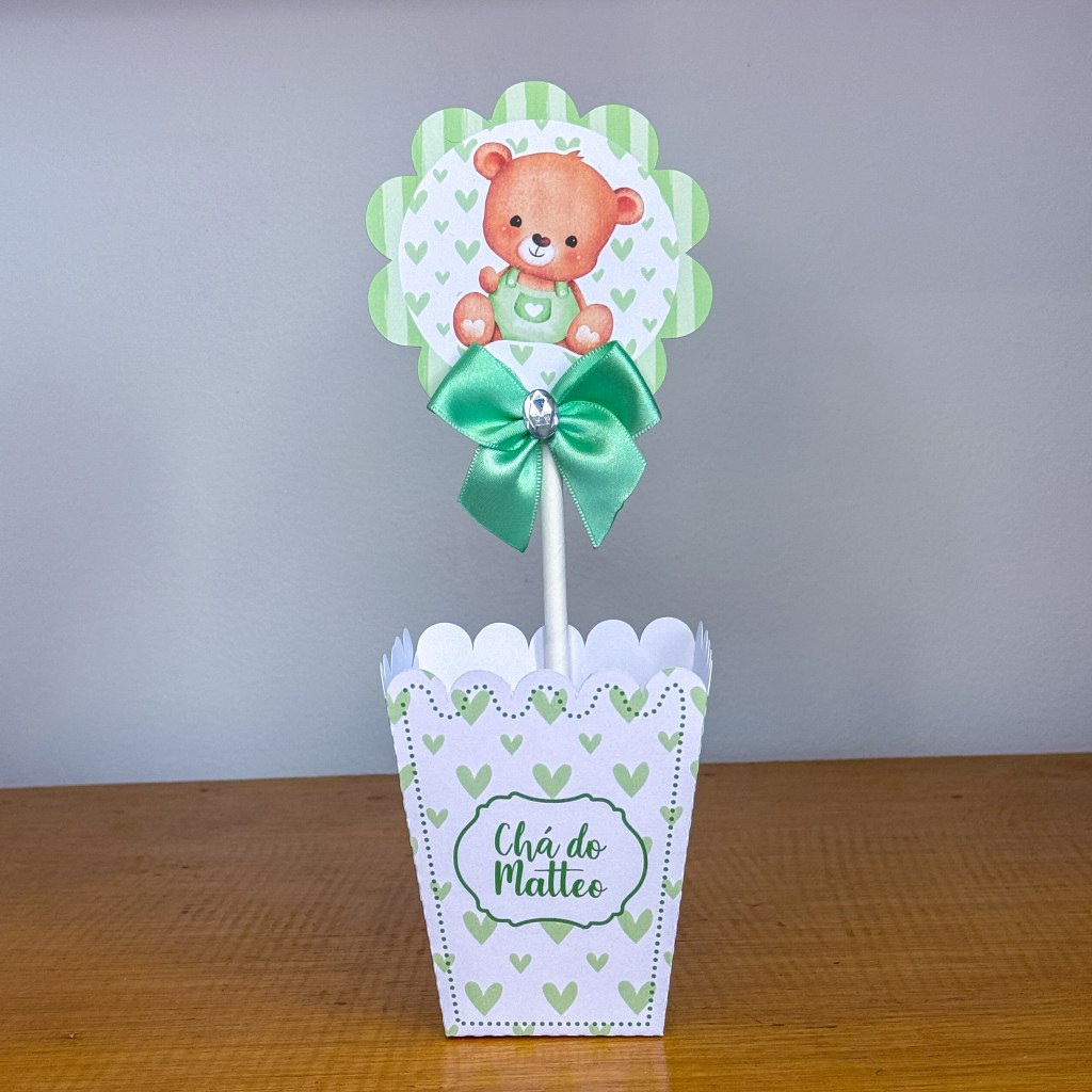Centro de mesa Ursinho Chá de fraldas Revelação Pegue e Monte Personalizados Lembrancinhas bebê mêsversário cachepot