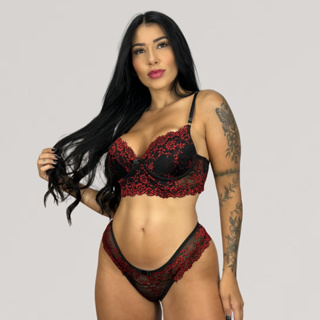 Conjunto Lingerie Renda Bicolor com Bojo Calcinha e Soutien Moda Íntima Feminina Revenda Antonella em Oferta na Shopee