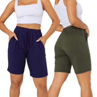 Bermuda Feminina Viscolycra Soltinha com Bolsos Elástico Confortável na Cintura em Oferta na Shopee