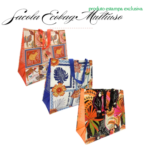 Kit 3 Bolsas C/ Alça Tropical Biodegradável Compras Multiuso 45x40cm Grande em Oferta na Shopee