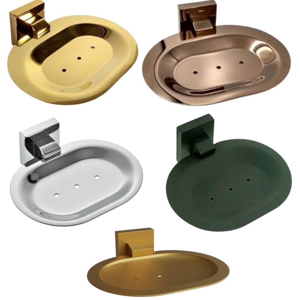 PORTA SABONETE SABONETEIRA DOURADA MATTE  FOSCO GOLD BRILHANTE RED GOLD PRETA INOX POLIDO ETERNA ITALY LINE