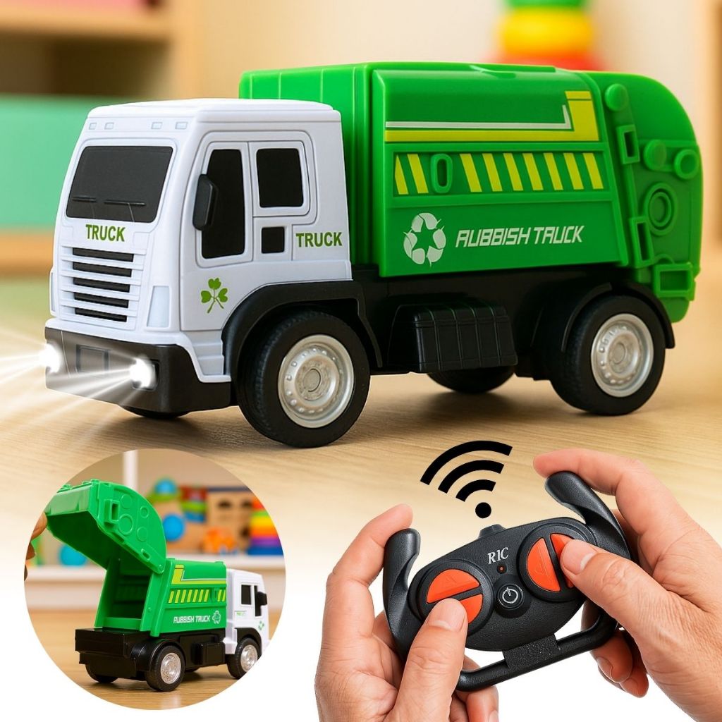 Caminhão de Lixo Coletor Abre Baú  Brinquedo Controle Remoto Infantil Menino Realista Com Farol Led em Oferta na Shopee