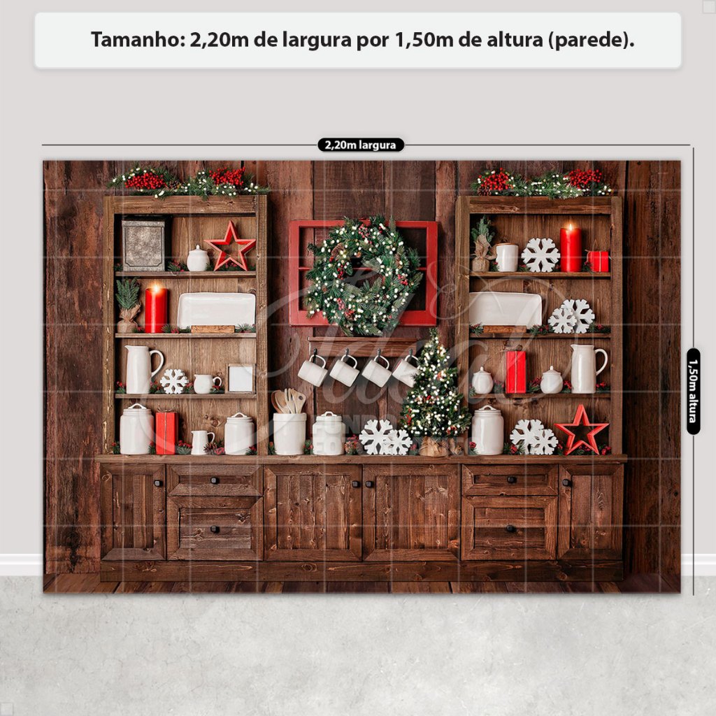 Fundo Fotográfico Natal Cenário Cozinha Painel Em Tecido Sublimado - FNT-553