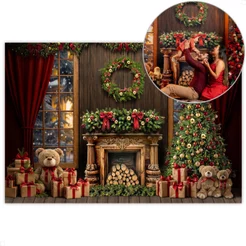 Painel de Natal Retangular Decoração Fundo Fotográfico Natalino Cenário para Fotos Em Tecido Sublimado