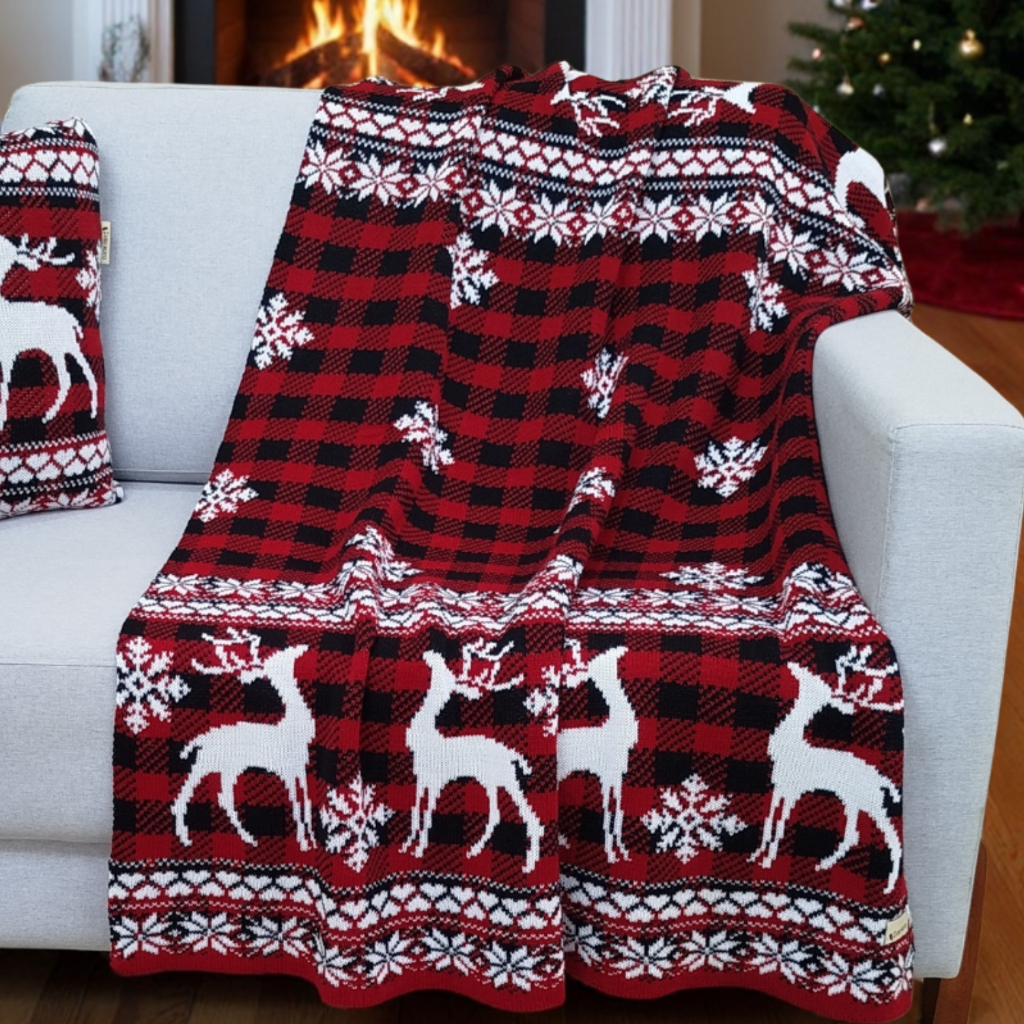 Manta Natalina Tricô Macia Decorativa Sofá Poltrona Natal Renas