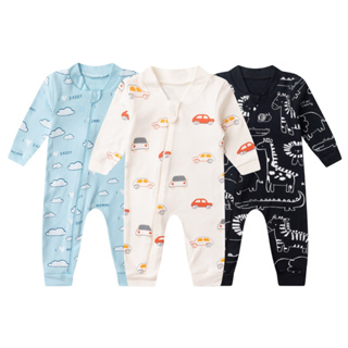 Kit 3 Macacão de Bebê Com Zíper Carrinhos, Dinossauro e Nuvens (RN/P/M/G) - Bebê Fofuxo em Oferta na Shopee