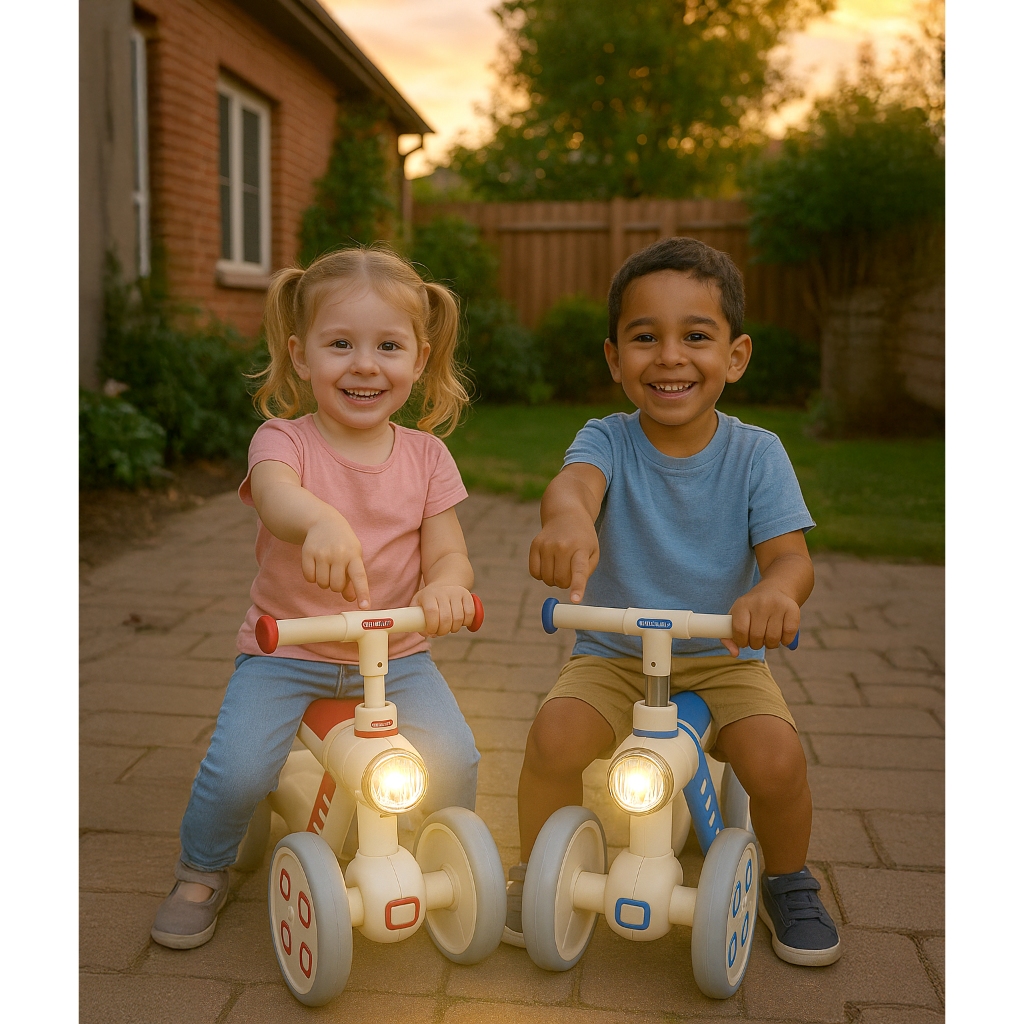 Bicicleta de Equilíbrio Infantil 4 Rodas com Farol Mini Bike Luz Criança Menino Menina Azul Vermelha Brinquedo Veículo
