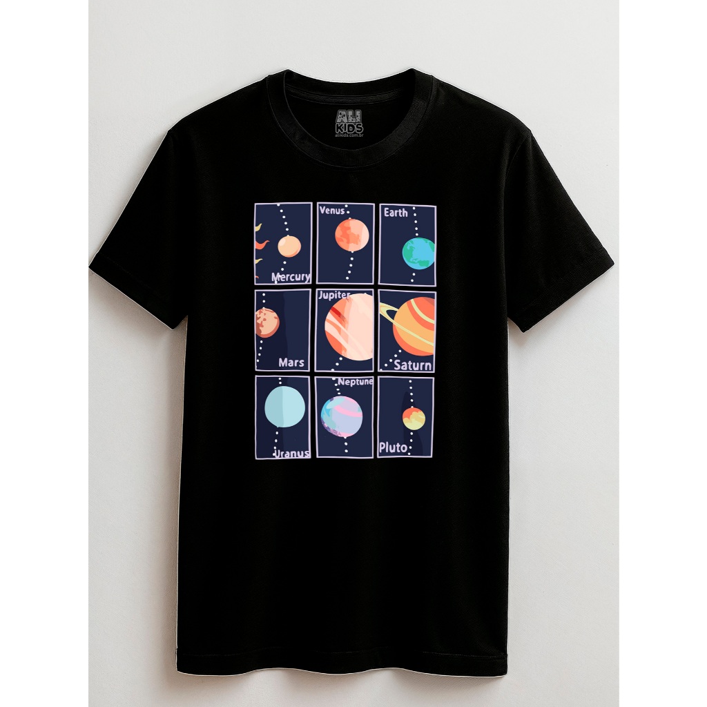 Camisa Sistema Solar Juvenil e Infantil 2 ao 16 anos Unissex Espaço