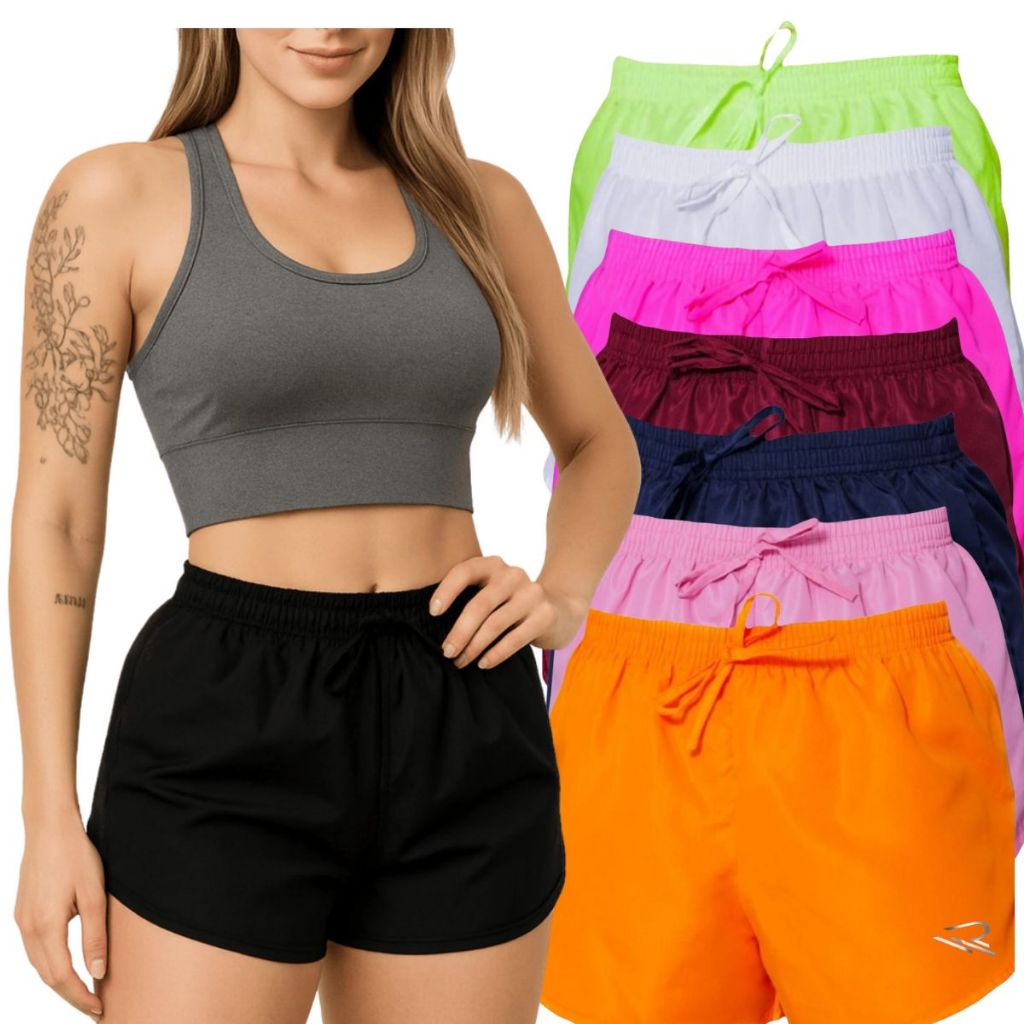 Kit Shorts Tactel Com 3 Unidades Moda Feminina Promoção Esporte praia