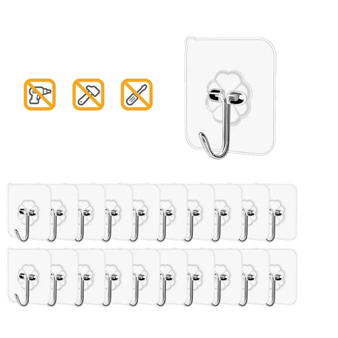 KIT 10 Gancho Adesivo Parede Multifuncional Transparente Autocolante Metálico Premium