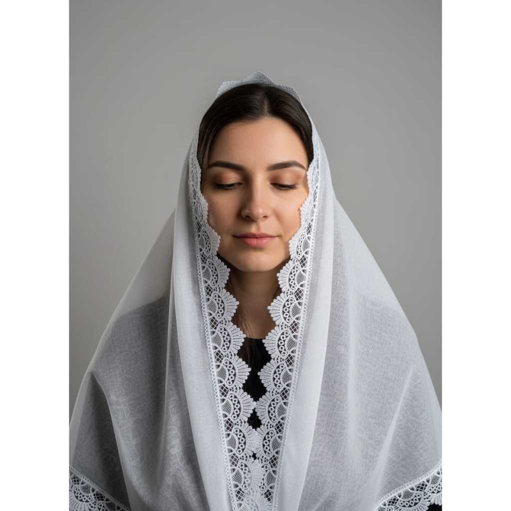 Véu Ccb Para Igreja Renda Bordada Guipir Branco N438