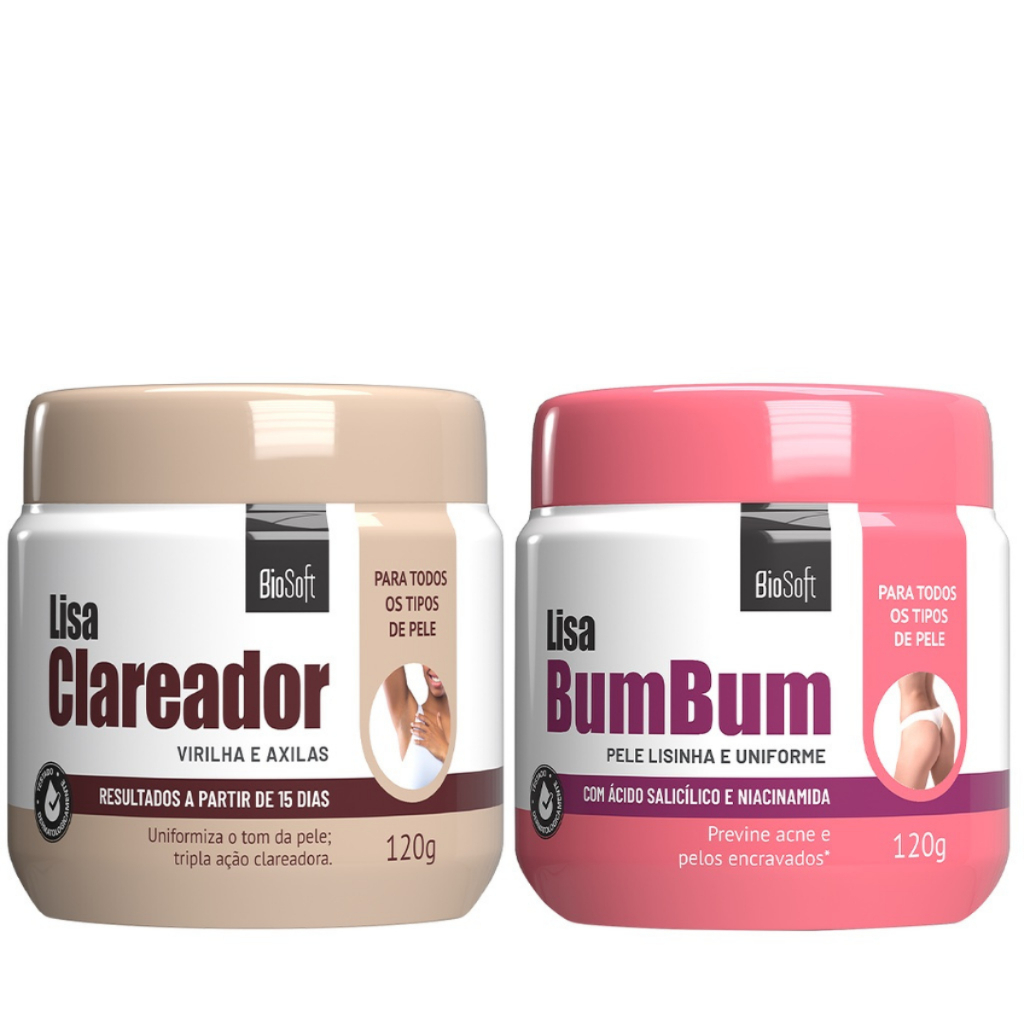 Kit Creme Clareador de Virilha Axila com Bumbum Lisinho Bio Soft Pele Lisa e Uniforme