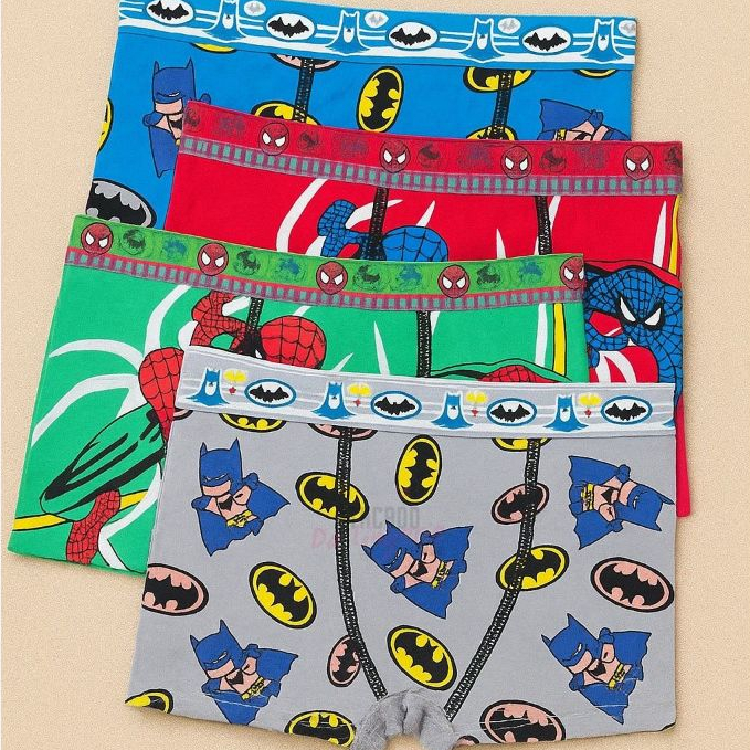 Kit 3 Cueca Box Boxer Algodão Moda Infantil Juvenil Conforto Herói Marvel Homem Aranha Batman Dc