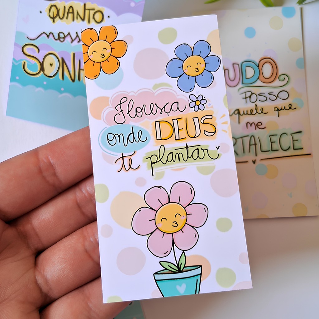 Kit com 50 Cartões Motivacionais - Cards Motivacionais  Fofos