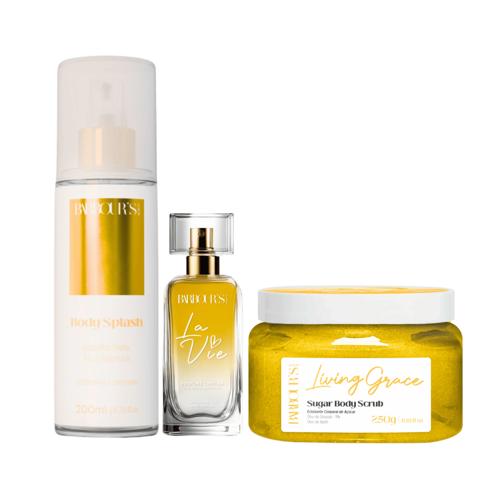 Kit Body Splash Esfoliante Corporal Perfume Capilar Living Grace Barbour's Beauty em Oferta na Shopee