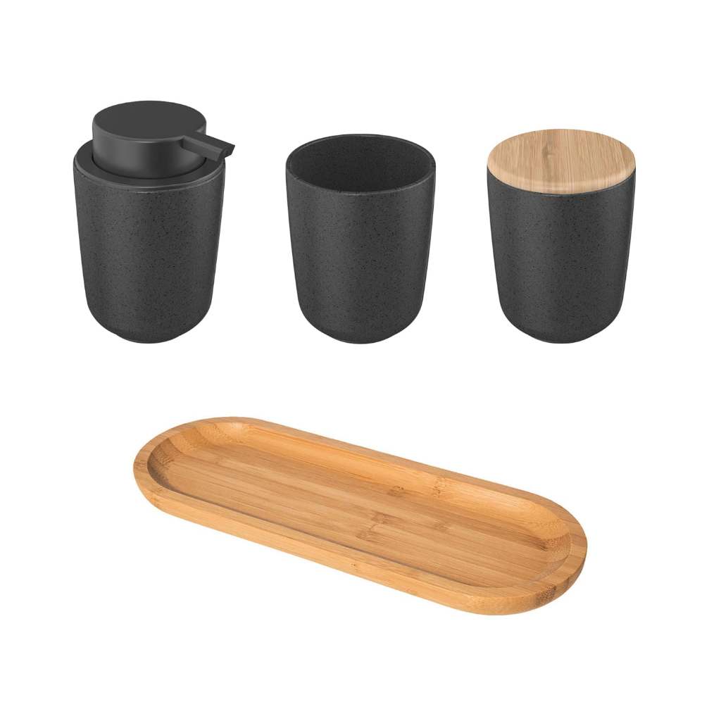 Kit para banheiro em Cerâmica e Bambu Ou 4 peças Osaka em Oferta na Shopee