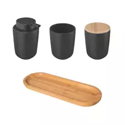 Kit para banheiro em Cerâmica e Bambu Ou 4 peças Osaka