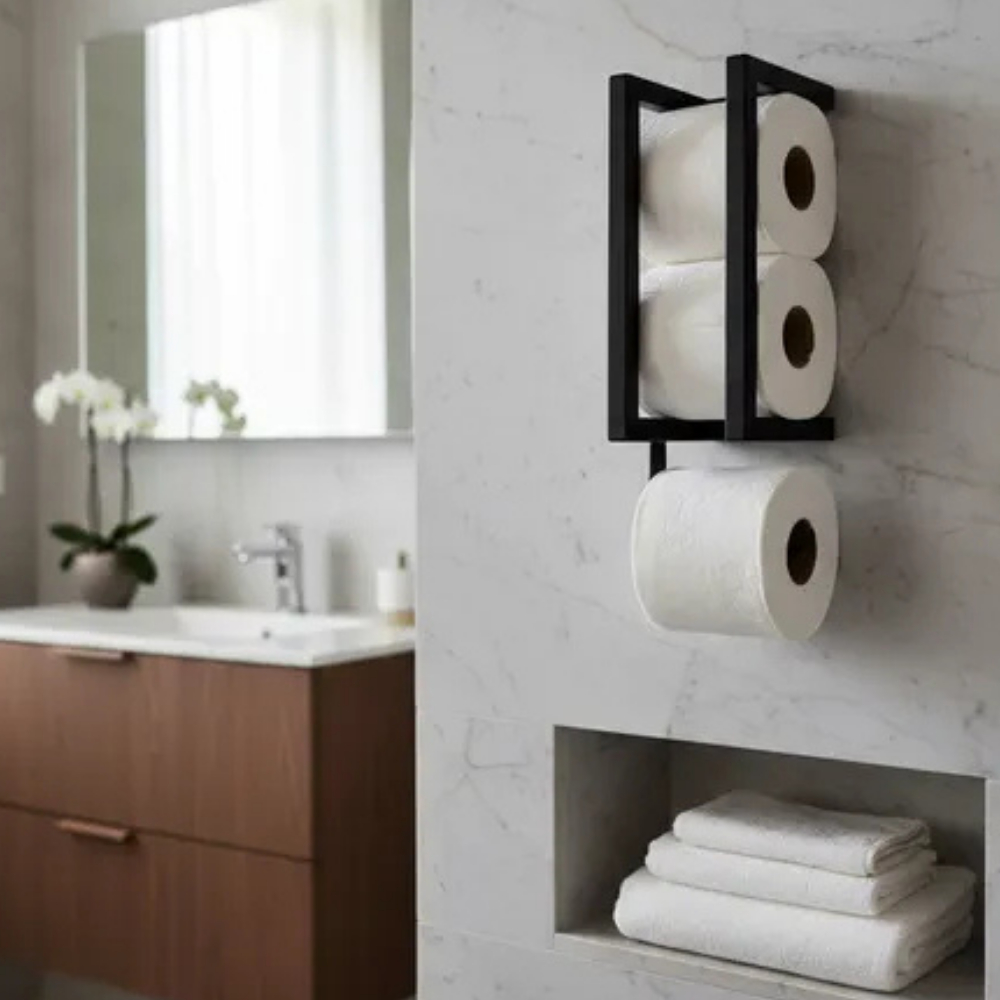Suporte Porta Papel Higiênico, Estilo Industrial P/ 3 Rolos.