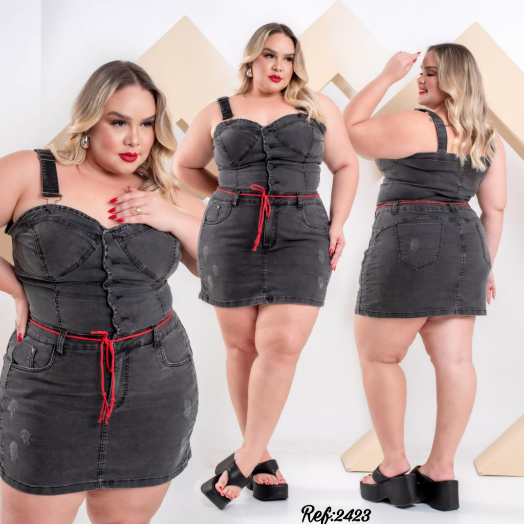 Macaquinho Shortsaia Plus Size Jeans Premium Amaciado Com Lycra Ref:2423 PROMOÇÃO