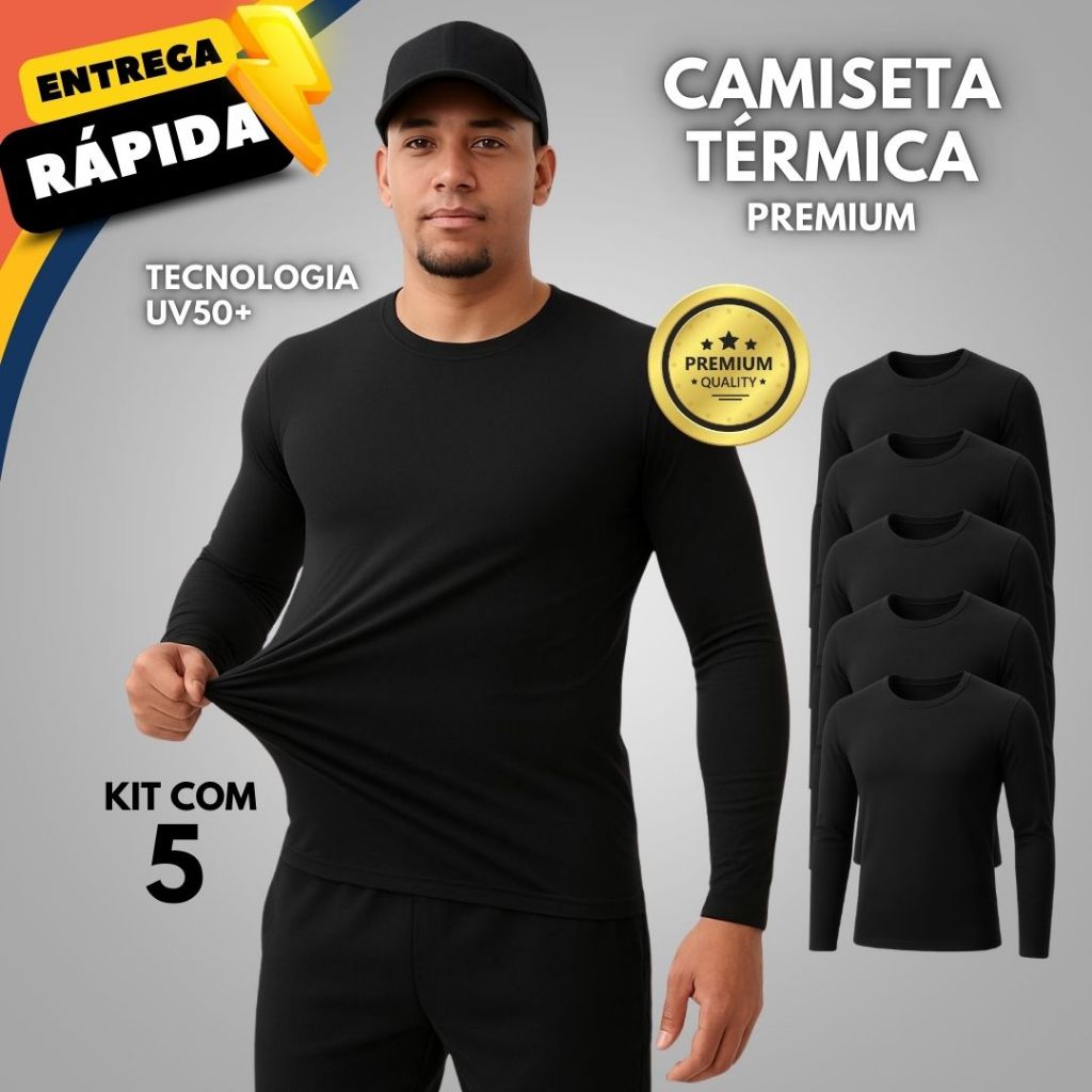 Kit 05 Blusa Termica Masculina Manga Longa Proteção UV50+ Frio Calor Camisa Fitness Academia Corrida