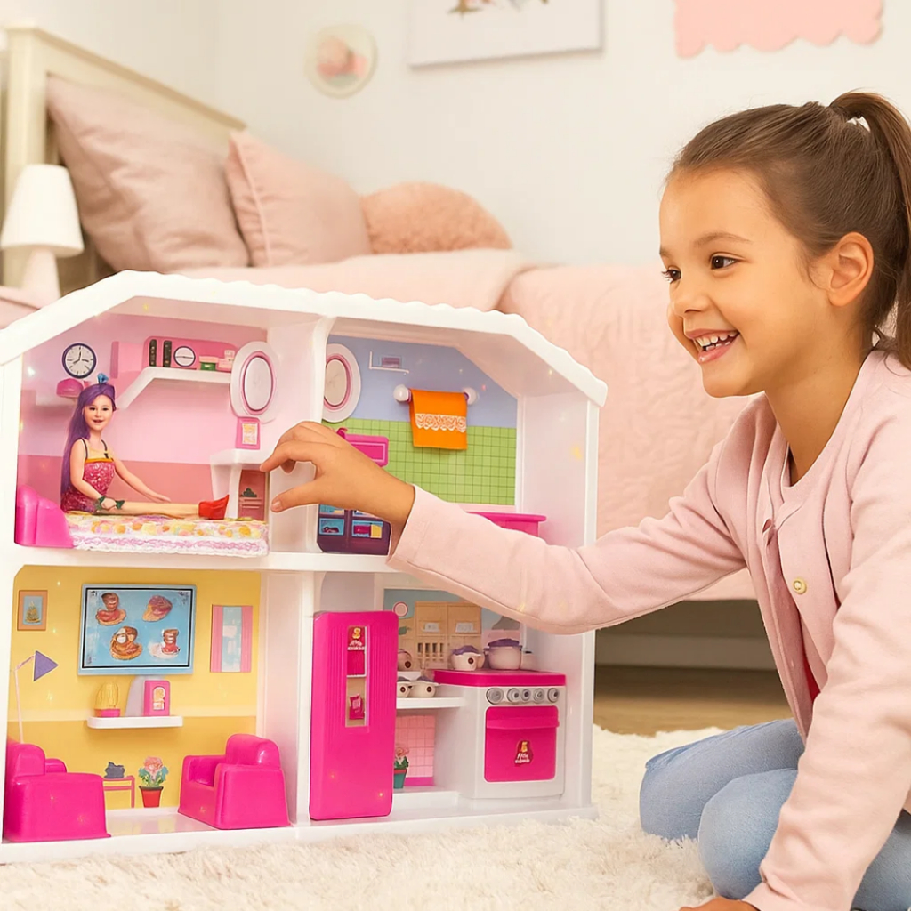 Brinquedo Cozinha com pia e armário Casinha de Boneca com Acessórios