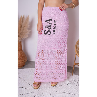 Saia Longa Forrada de Tricot Ponto Crochê Rendada Elegante Feminina Lançamento Moda Atemporal Verão em Oferta na Shopee