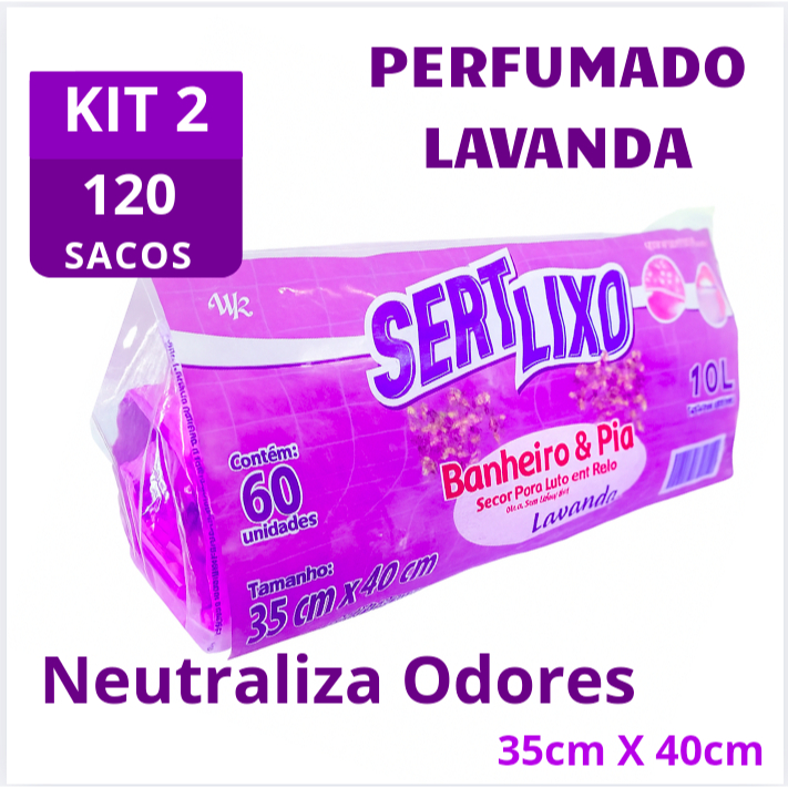 Sacos de Lixo Perfumados Lavanda | Kit 2 Rolos com 120 Sacos | Para Pia e Banheiro | 35x40cm | Neutraliza Odores em Oferta na Shopee
