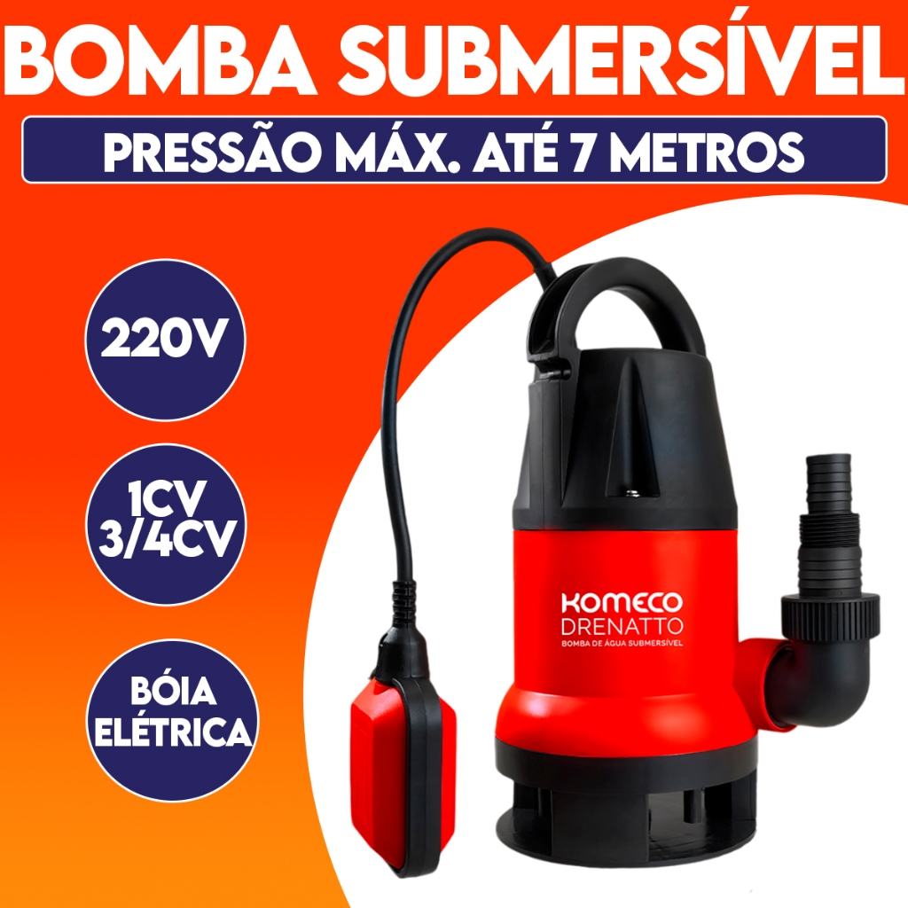 Bomba D'água Submersível 3/4 e 1CV 550 e 750W Komeco