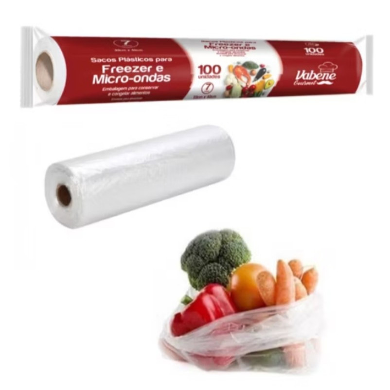Imagem 100 unidades Saco Plástico Bobina Picotada Para freezer e Microoondas