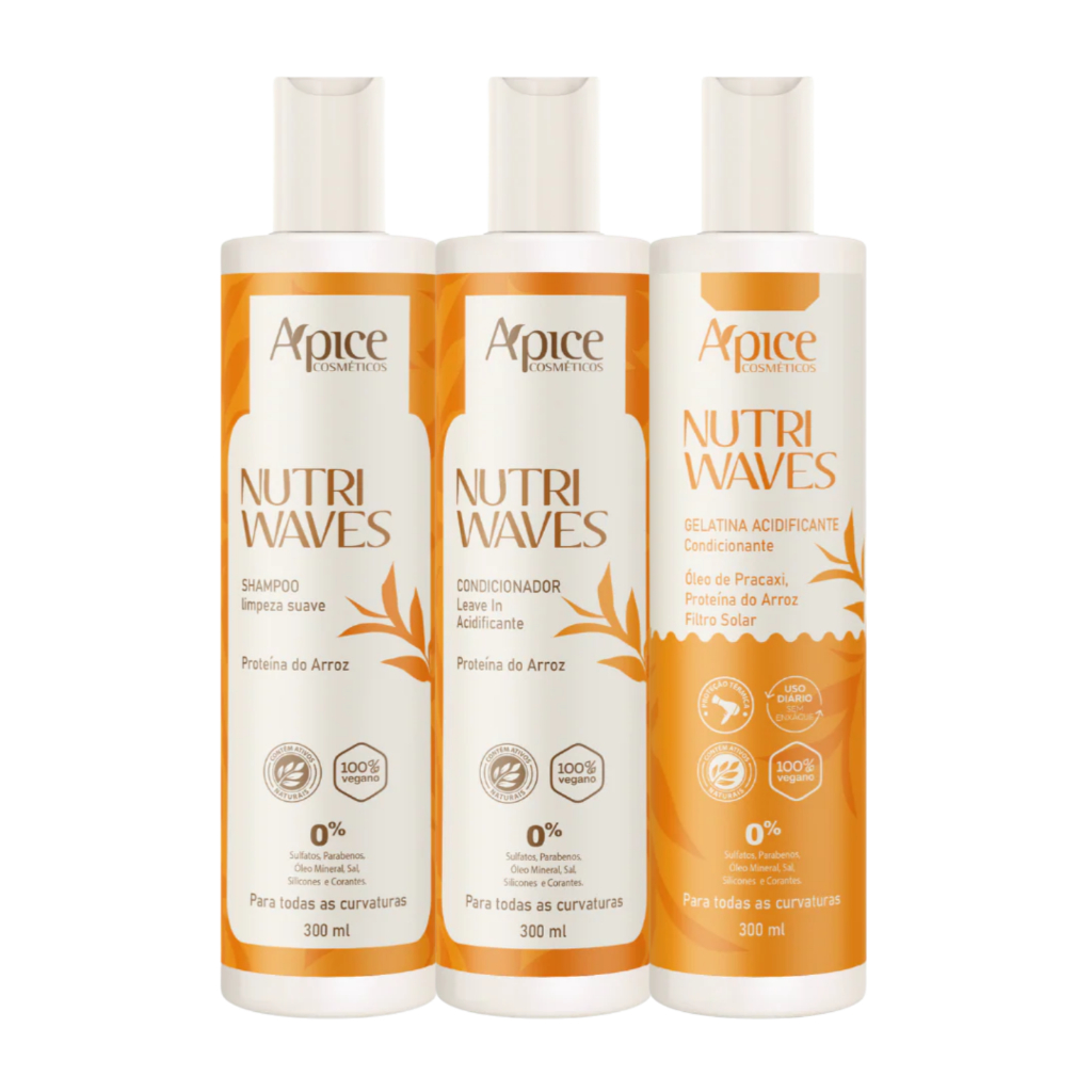 Kit Apice Shampoo Condicionador Gelatina Acidificante Nutri Waves Higieniza o couro cabeludo 300ml