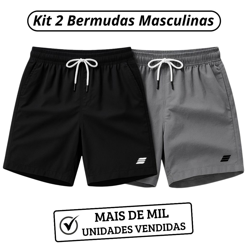 Kit 2 Bermudas Masculina Dry Fit Short Academia Masculino Tactel Elastano