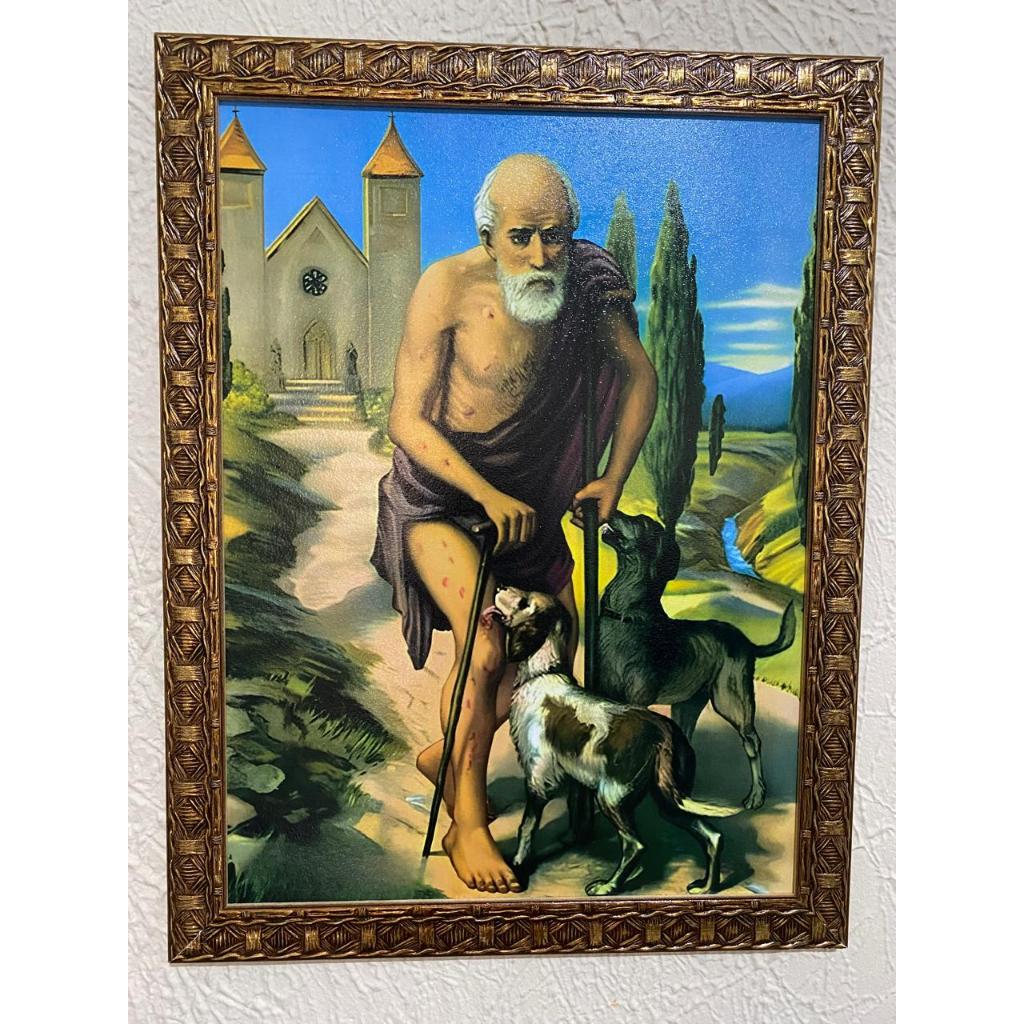 QUADRO DE SÃO LAZARO 30X40 RESINADO MOLDURA TRABALHADA DOURADA