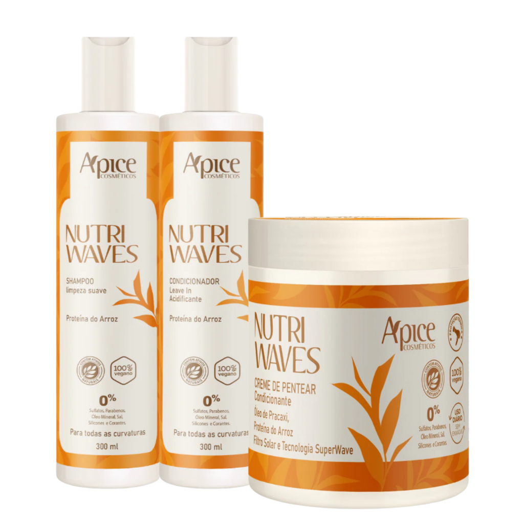 Kit Apice Shampoo Condicionador Creme de pentear Nutri Waves Higieniza o couro cabeludo 300ml
