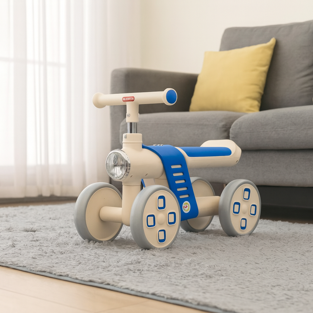 Mini Bike Infantil de Equilíbrio 4 Rodas Azul Vermelha Estável Design Moderno Aprendizado Diversão