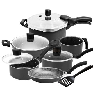 JG de Panela Antiaderente + Panela de Pressão 4,5L Fechamento c/ Caneco + Frigideira + Espatula 7pçs