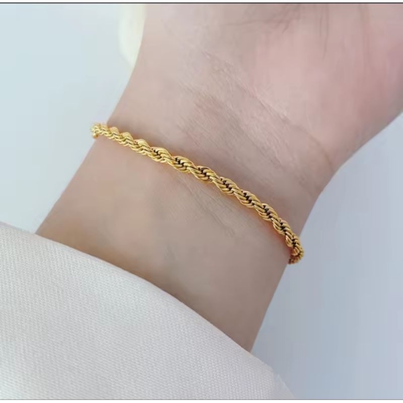 Pulseira Feminina Dourada Torcida e prata 925 esterlina | Aço Inoxidável Antialérgico | Elegante e Durável