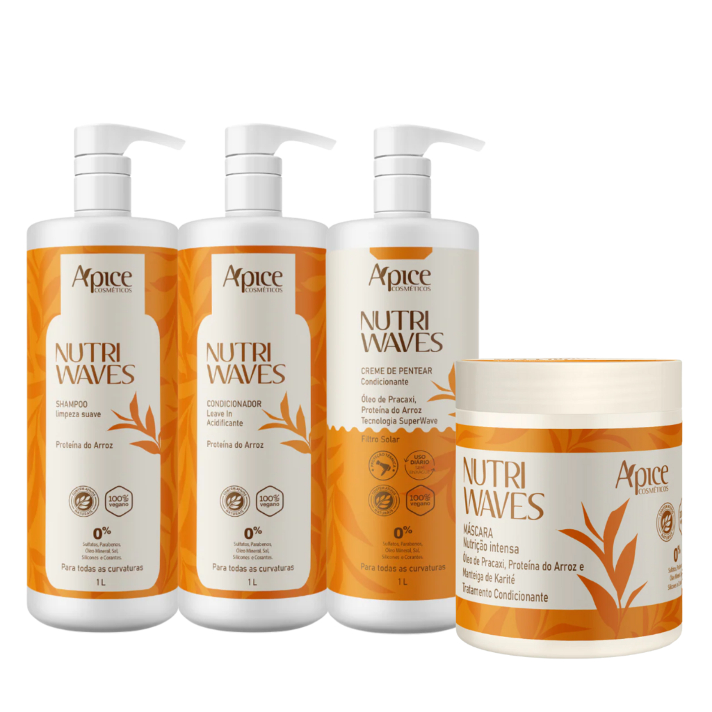 Kit Apice Nutri Waves Shampoo Condicionador Máscara de Nutrição e Creme de Pentear 1000ml em Oferta na Shopee
