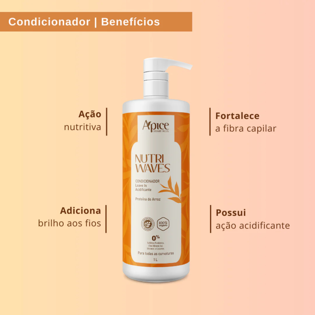Kit Apice Nutri Waves Shampoo Condicionador Máscara de Nutrição e Creme de Pentear 1000ml