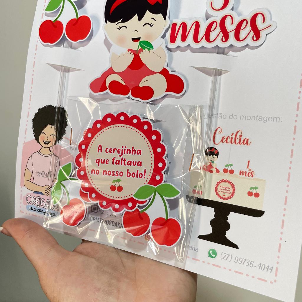 Topo de bolo Cerejinha personalizado bolo cereja