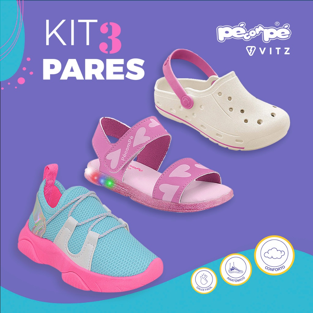 Kit Tênis Papete Sandália Injetada Infantil Feminino Casual Menina Lançamento em Oferta na Shopee