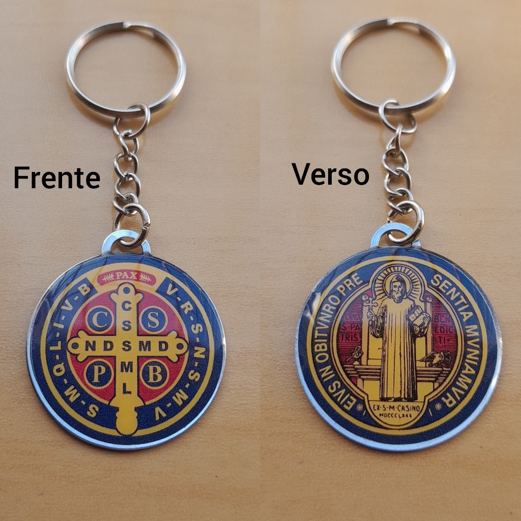 Chaveiro São Bento Frente e Verso Resinado-Medalha-Religioso-Católico-Santo-Presente-Lembrancinha-Proteção-Tag-Religiosa