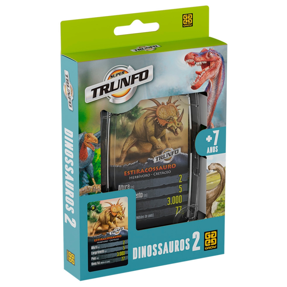 SUPER TRUNFO DINOSSAUROS 2 GROW 32 CARTAS ANIMAIS RÉPTEIS DINO FÓSSEIS RARO T-REX VELOCIRAPTOR JOGOS em Oferta na Shopee