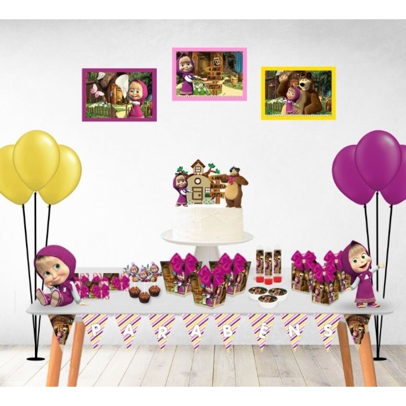 kit festa personalizado só um bolinho completo Macha e o urso/aniversário/mesversario