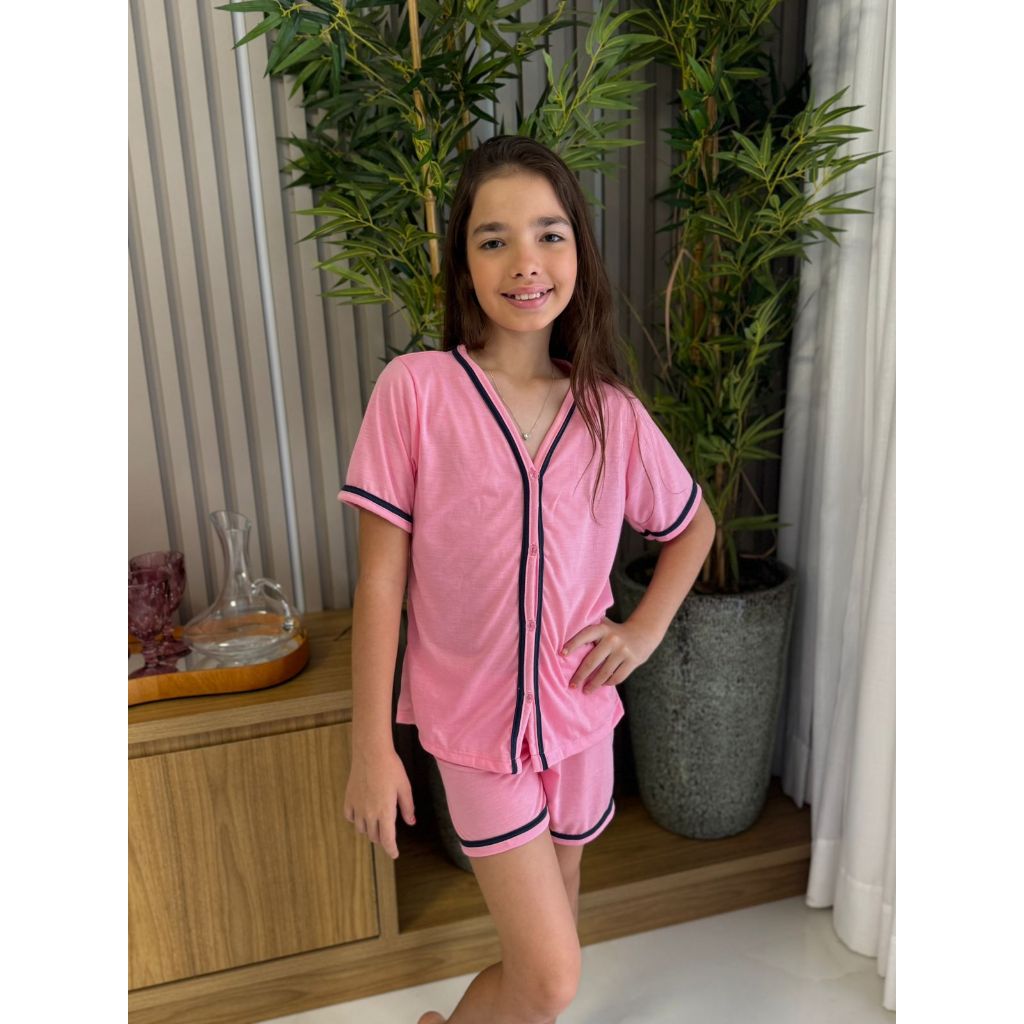 Pijama Infantil Blogueira de Botão americano Roupa de Dormir