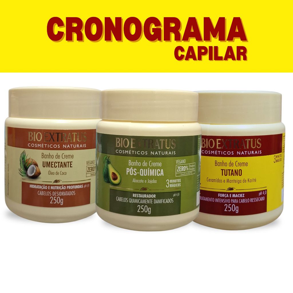 Kit Cronograma Capilar Bioextratus Umectante Tutano Pós Química 250g Hidratação Nutrição Reconstruçã