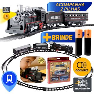 Trem de Brinquedo Locomotiva Ferrorama Grande Trilhos com Luzes Infantil Pilhas de Brinde em Oferta na Shopee
