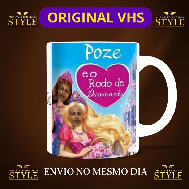 Caneca “Poze e o Rodo de Diamante” 💎✨ | Funk, Princesas & Memes Surreais – Original VHS
