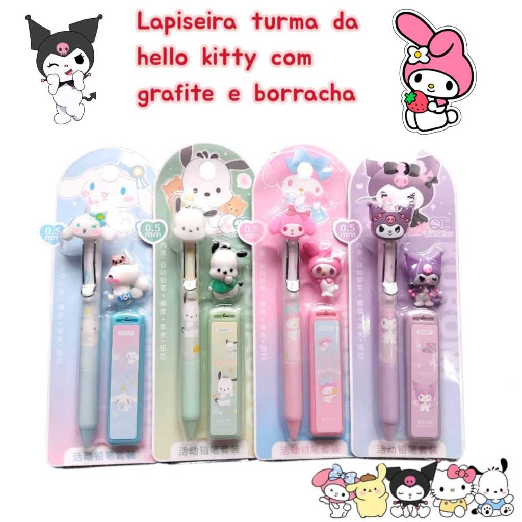 lapiseira hello kitty sanrio 0.5 com grafite e borracha fofa /material escolar /papelaria fofa em Oferta na Shopee