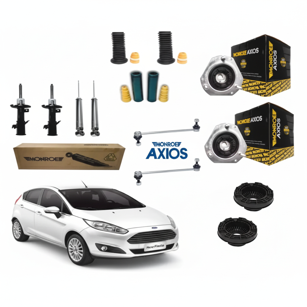 Kit 4 Amortecedor Monroe + Kit e Bieleta + Coxim Axios C/ rolamento New Fiesta 2010 até 2019