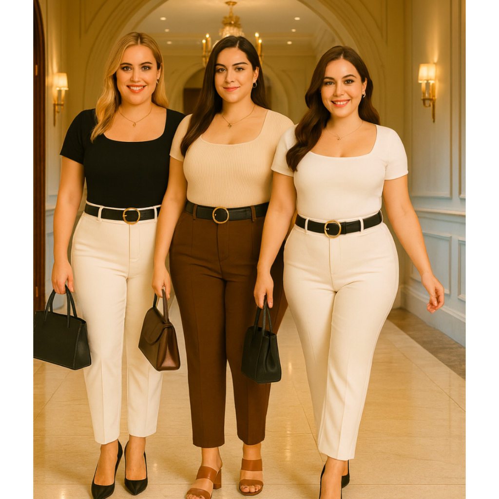 Kit Blusa Canelada Decote Quadrado Plus Size Tamanho Grande Malha Premium Alta Elasticidade Confortável Versátil